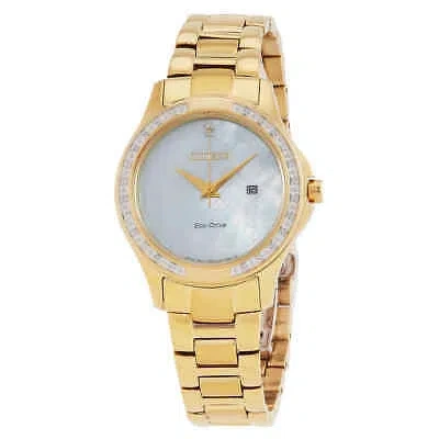 Pre-owned Citizen Eco-drive Crystal Mop Dial Ladies Watch Ew2642-59d
