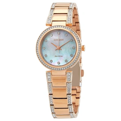 Citizen Eco-drive Crystal Mother Of Pearl Dial Ladies Watch Em0843-51d In Gold