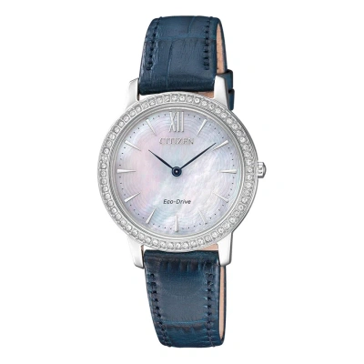 Citizen Eco-drive Crystal Mother Of Pearl Dial Ladies Watch Ex1480-15d In Blue
