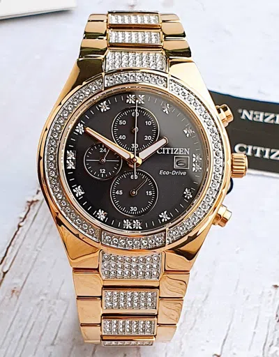 Pre-owned Citizen Eco-drive Crystal Rose Gold Tone Men's Watch Ca0753-55e