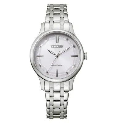 Citizen Eco-drive Crystal White Dial Ladies Watch Em0890-85a In Metallic