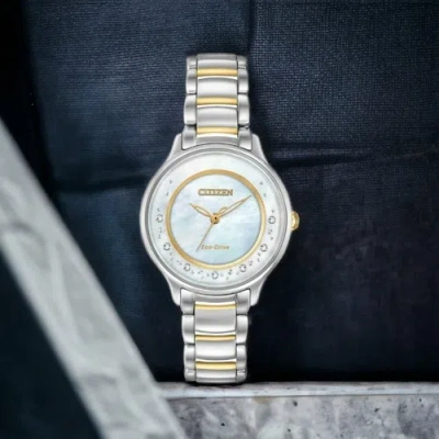 Pre-owned Citizen Eco-drive Diamond Accent Two Tone Women's 30 Mm Watch Em0388-55d