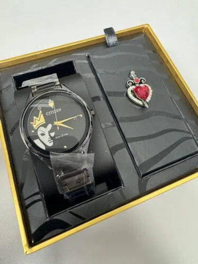 Pre-owned Citizen Eco-drive Disney Villain Evil Queen Crystal Watch And Pin Fe6107-68w