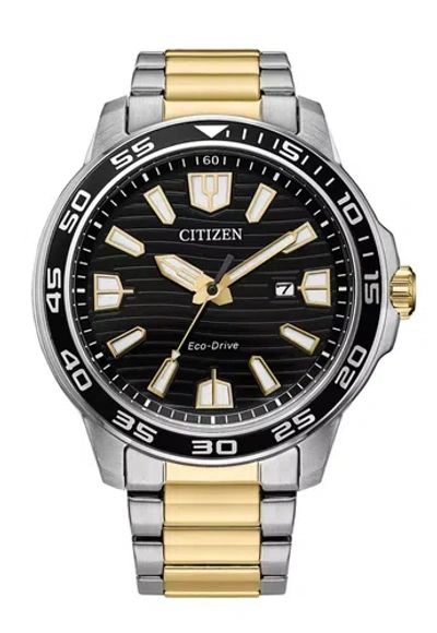 Pre-owned Citizen Eco-drive Dual Tone Aw1706-52e Black Dial Date Display Men's Watch