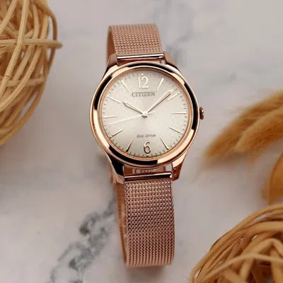 Pre-owned Citizen Eco-drive Em0508-80x Rose Gold Mesh Stainless Steel Ladies Dress Watch