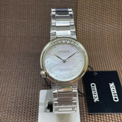 Pre-owned Citizen Eco-drive Em0910-80d Mother Of Pearl Stainless Steel Elegant Lady Watch