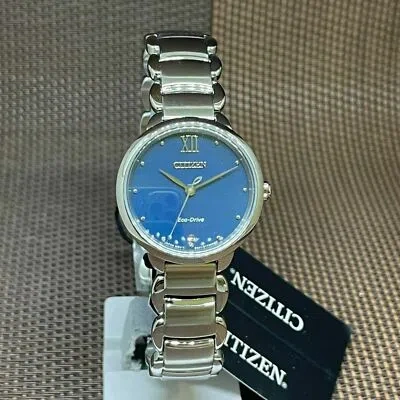 Pre-owned Citizen Eco-drive Em0920-86l Blue Analog Sapphire Glass Elegant Ladies Watch