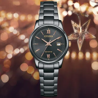 Pre-owned Citizen Eco-drive Ew2316-79e Black Analog Solar Power Roman Ladies Dress Watch
