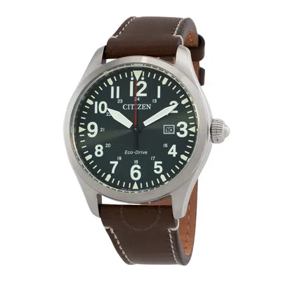 Citizen Eco-drive Green Dial Brown Leather  Men's Watch Bm6838-25x In Brown/green/silver Tone