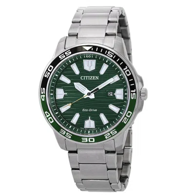 Citizen Eco-drive Green Dial Stainless Steel Men's Watch Aw1526-89x In Green/silver Tone