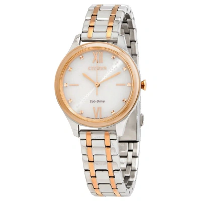 Citizen Eco-drive Ivory Dial Two-tone Ladies Watch Em0506-77a In Two Tone  / Gold Tone / Ivory / Rose / Rose Gold Tone