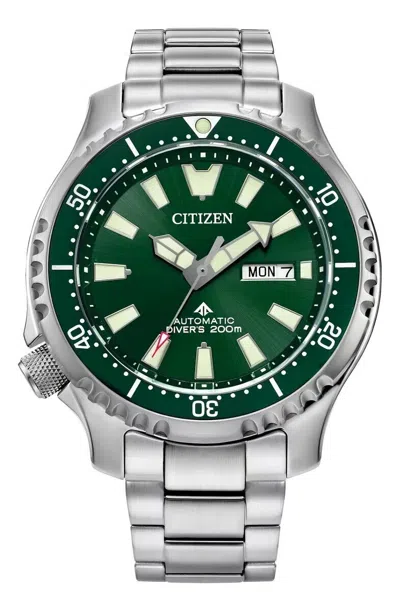 Pre-owned Citizen Eco Drive Man's Automatic Promaster Green Dial Dive Watch Ny0151-59x