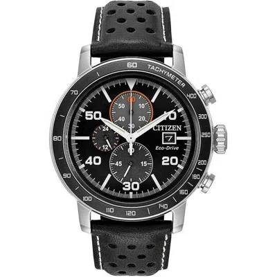 Pre-owned Citizen Eco Drive Man's Brycen Chronograph Leather Strap Watch Ca0649-14e