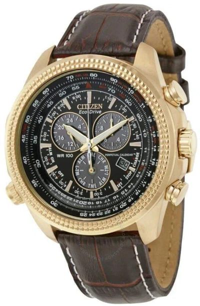 Pre-owned Citizen Eco Drive Man's Chrono Perpetual Cal. Brown Leather Watch Bl5403-03x