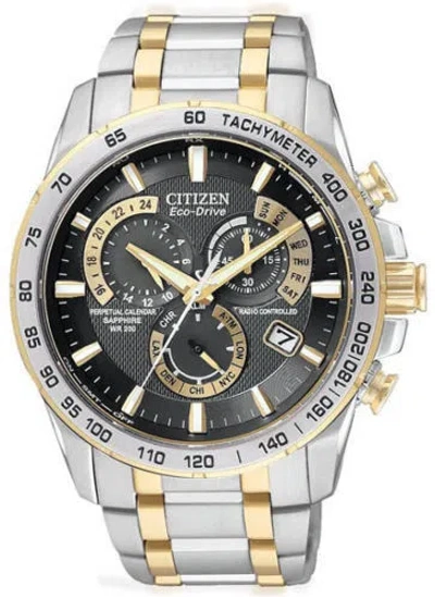 Pre-owned Citizen Eco-drive Men's At4004-52e Chronograph Two-tone Perpetual Calendar Watch