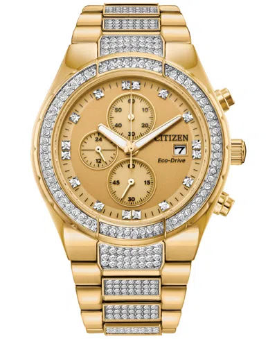 Citizen Eco-drive Men's Chronograph Crystal Gold-tone Stainless Steel Bracelet Watch 42mm Gift Set