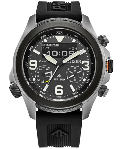 CITIZEN ECO-DRIVE MEN'S CHRONOGRAPH PROMASTER LAND BLACK RUBBER STRAP WATCH 44MM