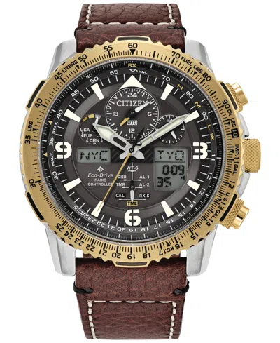 Citizen Eco-drive Men's Chronograph Promaster Skyhawk Brown Leather Strap Watch 45mm