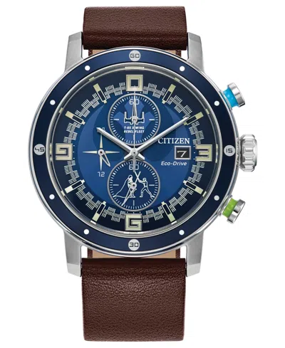 Citizen Eco-drive Men's Chronograph Star Wars Luke Skywalker Brown Leather Strap Watch 44mm In Blue
