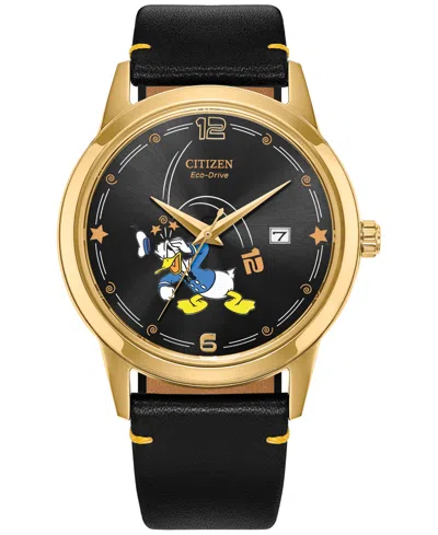 Citizen Eco-drive Men's Disney Donald Duck Seeing Stars Black Leather Strap Watch 40mm