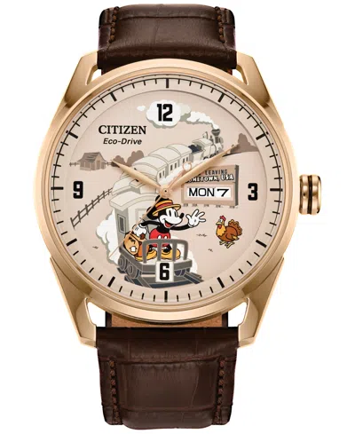 Citizen Eco-drive Men's Disney Mickey Mouse Brown Leather Strap Watch 42mm