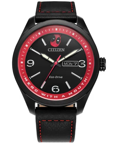 Citizen Eco-drive Men's Marvel Deadpool Returns Black Leather Strap Watch 43mm In No Color
