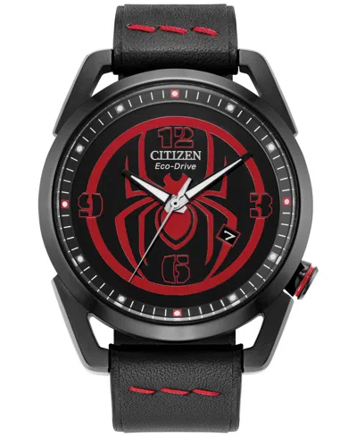 Citizen Eco-drive Men's Marvel Miles Morales Black Leather Strap Watch 42mm In No Color