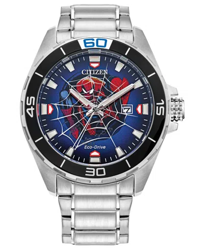 Citizen Eco-drive Men's Marvel Spider-man Stainless Steel Bracelet Watch 44mm In Silver-tone