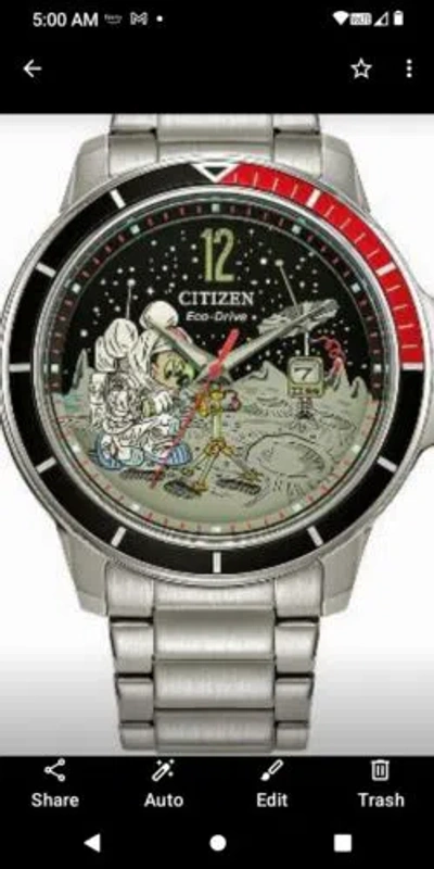 Pre-owned Citizen Eco-drive Men's Mickey Astronaut Stainless Steel Watch, Red And Black...