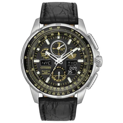 Pre-owned Citizen Eco-drive Men's ​promaster Skyhawk A-t Black Leather Watch Jy8057-01e