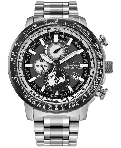 Citizen Eco-drive Men's Chronograph Promaster Geo Trekker Gray-tone Stainless Steel Bracelet Watch 46mm In Silver-tone