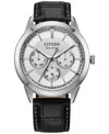 Citizen Mens Gray Leather Strap Watch Bu2110-01a In Gray