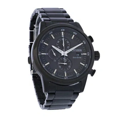 Pre-owned Citizen Eco Drive Mens Chronograph Black Ion Stainless Steel Watch Ca0615-59e