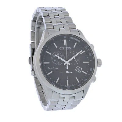 Pre-owned Citizen Eco Drive Mens Chronograph Stainless Steel Black Dial Watch At2140-55e