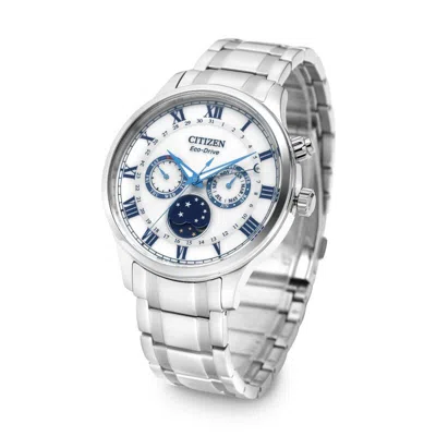 Pre-owned Citizen Eco Drive Moon Phase Stainless Steel Watch 42mm 5atm For Men Japan Made