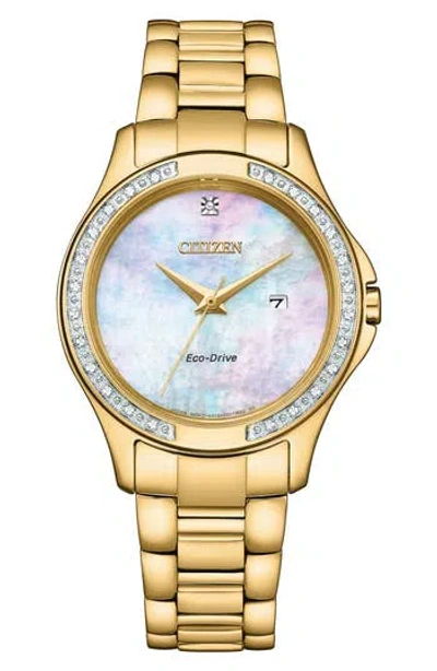 Citizen Eco-drive Mother-of-pearl & Crystal Bracelet Watch, 32mm In Gold