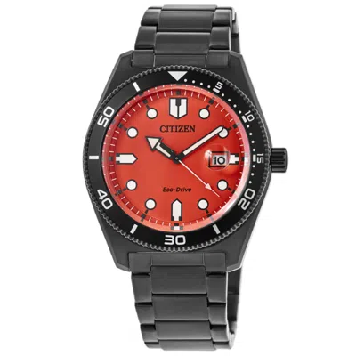 Citizen Eco-drive Orange Dial Black Pvd Stainless Steel Men's Watch Aw1765-88x