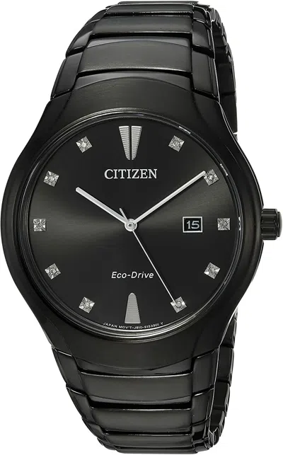 Pre-owned Citizen Eco-drive Paradigm Aw1555-56g 10 Diamonds Black Date Dial Mens Watch