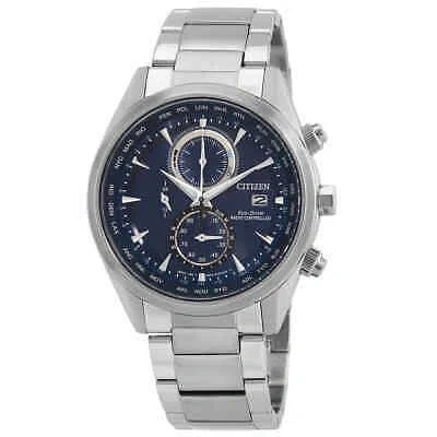 Pre-owned Citizen Eco-drive Perpetual Alarm World Time Chronograph Gmt Blue Dial Men's