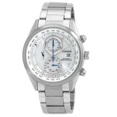 Pre-owned Citizen Eco-drive Perpetual Alarm World Time Chronograph Gmt White Dial Men's
