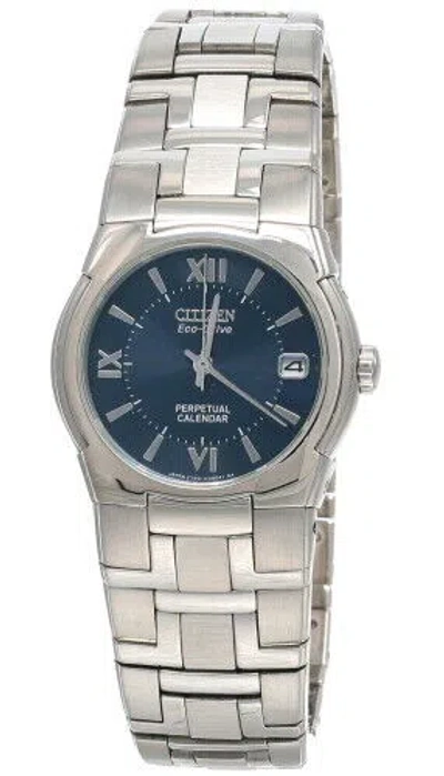 Pre-owned Citizen Eco-drive Perpetual Calendar Blue Dial Ss Men's Watch Bl1030-51m