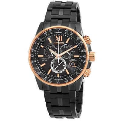 Pre-owned Citizen Eco-drive Perpetual World Time Chronograph Gmt Black Dial Men's Watch