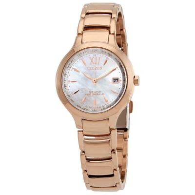Citizen Eco-drive Perpetual World Time Ladies Watch Ec1173-87d In Gold Tone / Mother Of Pearl / Rose / Rose Gold Tone