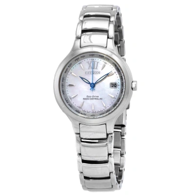 Citizen Eco-drive Perpetual World Time Mother Of Pearl Dial Ladies Watch Ec1170-85d In Blue / Mother Of Pearl