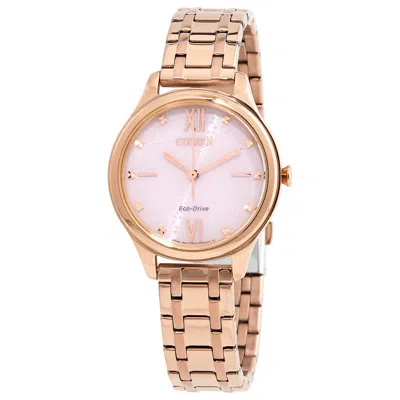 Citizen Eco-drive Pink Dial Ladies Watch Em0503-75x In Gold
