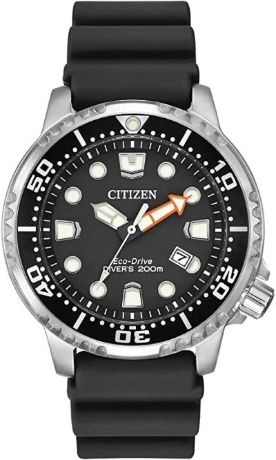 Pre-owned Citizen Eco-drive Promaster 200m Divers Quartz Black Dial Stainless Watch