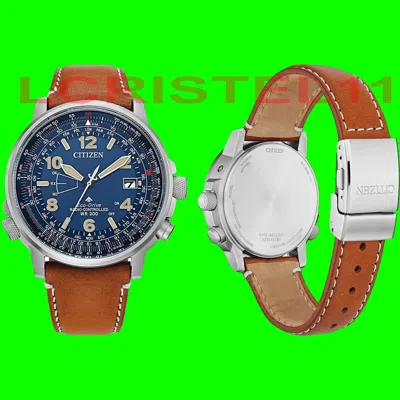 Pre-owned Citizen Eco-drive Promaster Air Skyhawk Mens Watch Brown Leather Strap Sapphire
