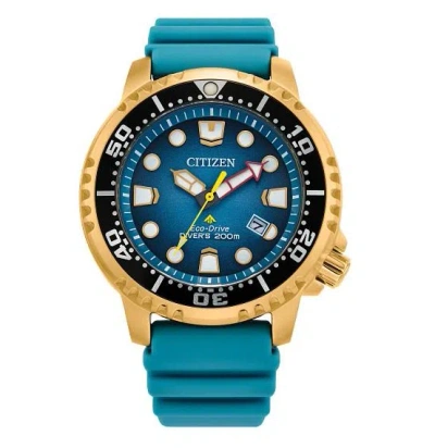 Pre-owned Citizen Eco-drive Promaster Diver Men's Watch Gold Tone Blue Dial Bn0162-02x