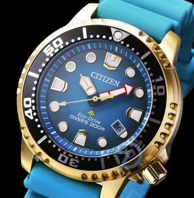 Pre-owned Citizen Eco-drive Promaster Diver Men's Watch Gold Tone Blue Dial Bn0162-02x