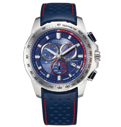 Pre-owned Citizen Eco-drive Promaster Mx Blue Leather Strap Men's Watch Bl5571-09l